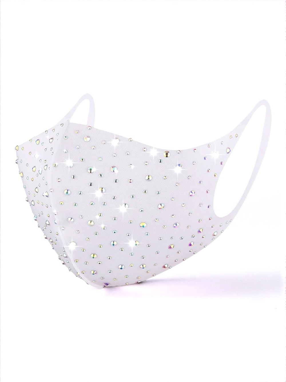 White AB Rhinestone Face Mask NWT Sealed | Sparkly Crystal Glam Reusable Mask